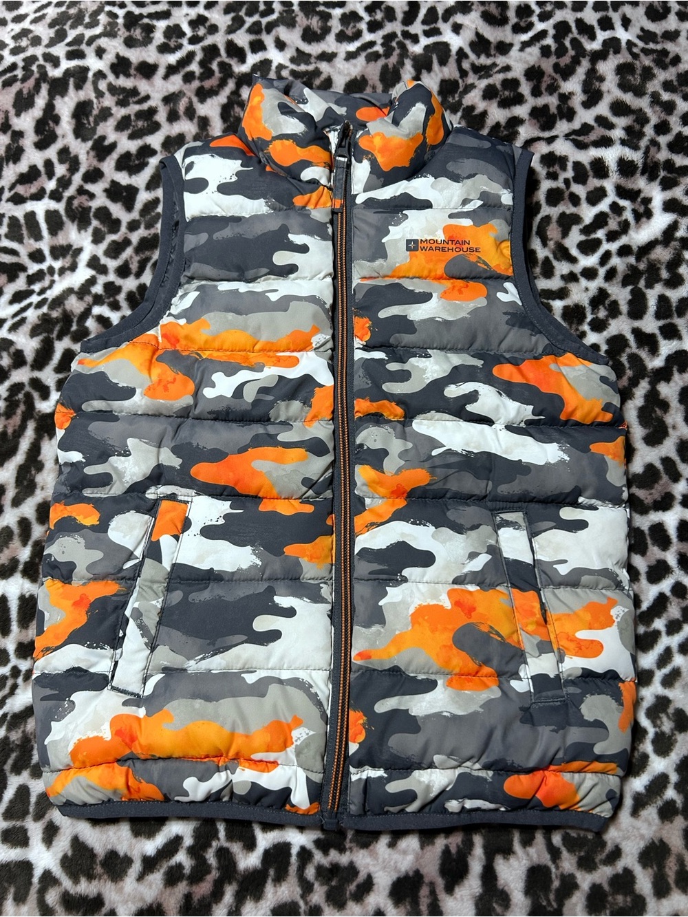 Mountain Warehouse Orange & Gray Lightweight Water Resistant Camo Puffer Vest